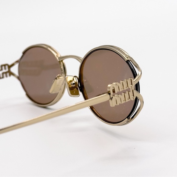 NEW MIU MIU SMU 52Y ZVN20F OVAL WOMEN SUNGLASSES MU52YS ZVN20F GOLD MU 52YS main image 4